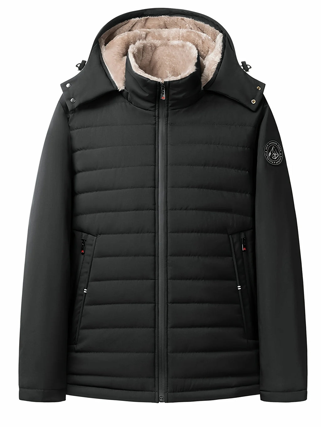 Men's black hooded insulated coat for the colder autumn and winter months