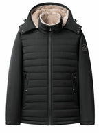 Men's black hooded insulated coat for the colder autumn and winter months