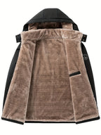 Men's black hooded insulated coat for the colder autumn and winter months