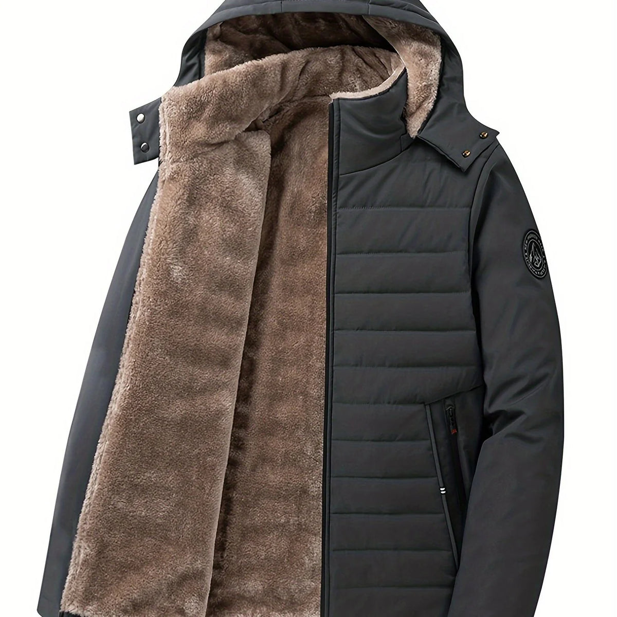 Men's grey hooded insulated coat for the colder autumn and winter months