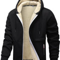 Men's black cosy hooded zip-up jacket for autumn and winter wear