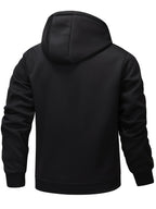 Men's black cosy hooded zip-up jacket for autumn and winter wear