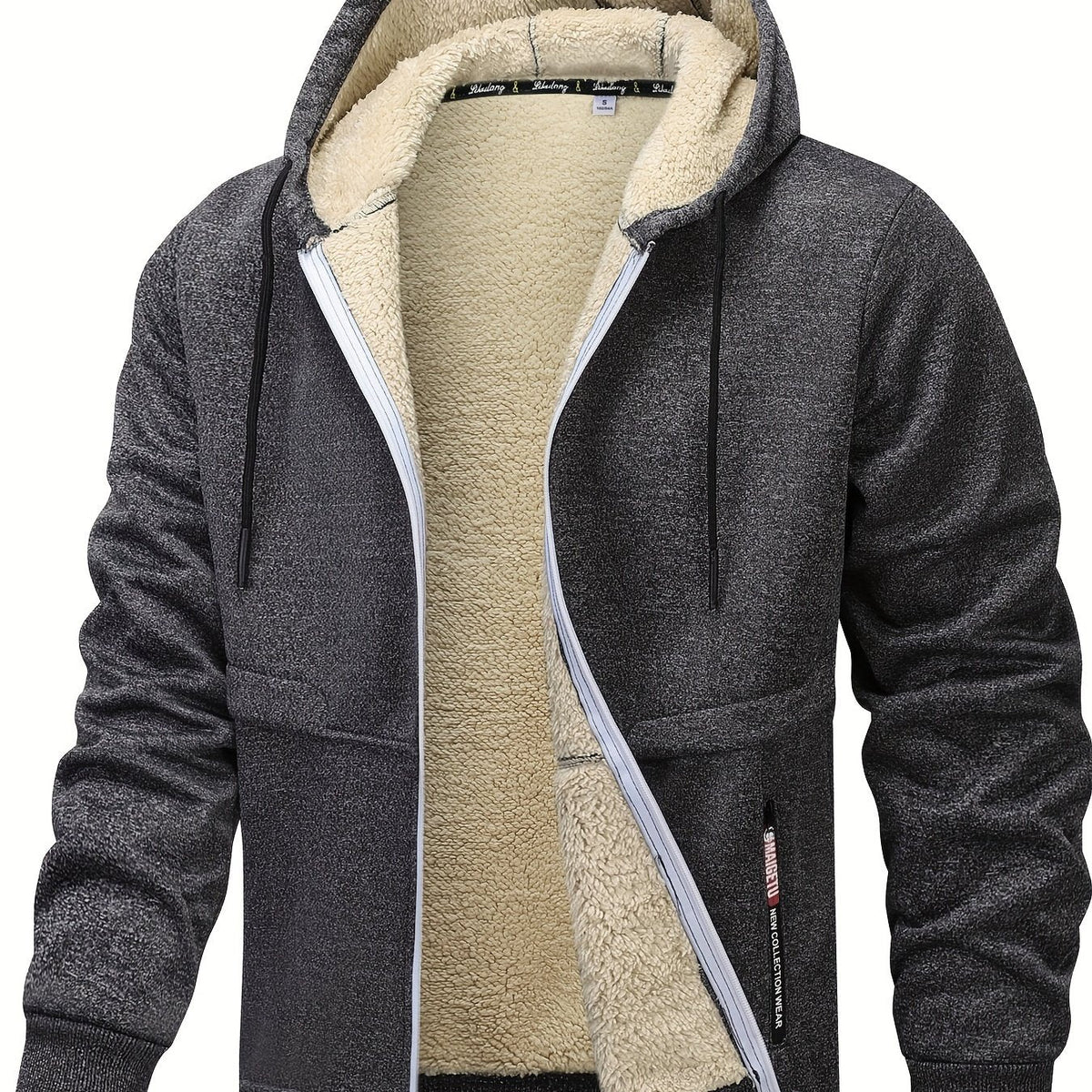 Men's burgundy cosy hooded zip-up jacket for autumn and winter wear