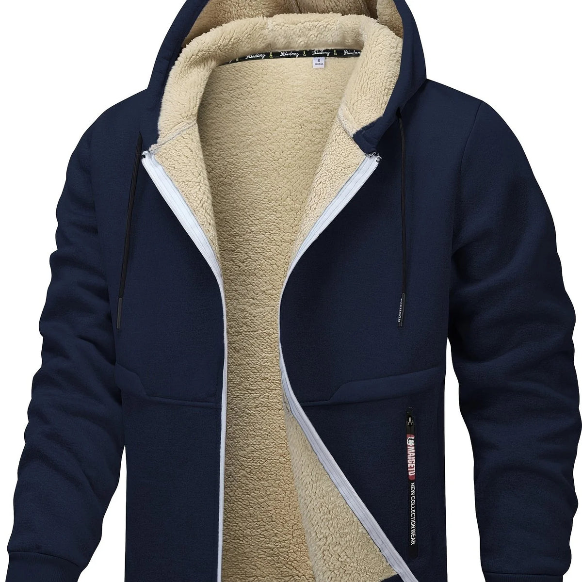 Men's rust cosy hooded zip-up jacket for autumn and winter wear