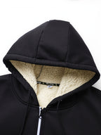 Men's black cosy hooded zip-up jacket for autumn and winter wear