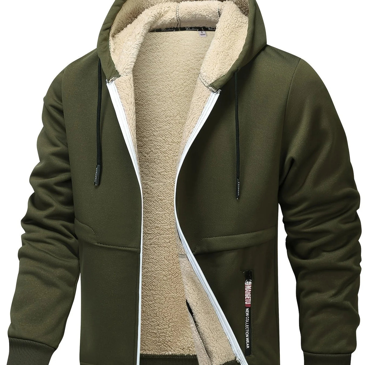 Men's burgundy cosy hooded zip-up jacket for autumn and winter wear