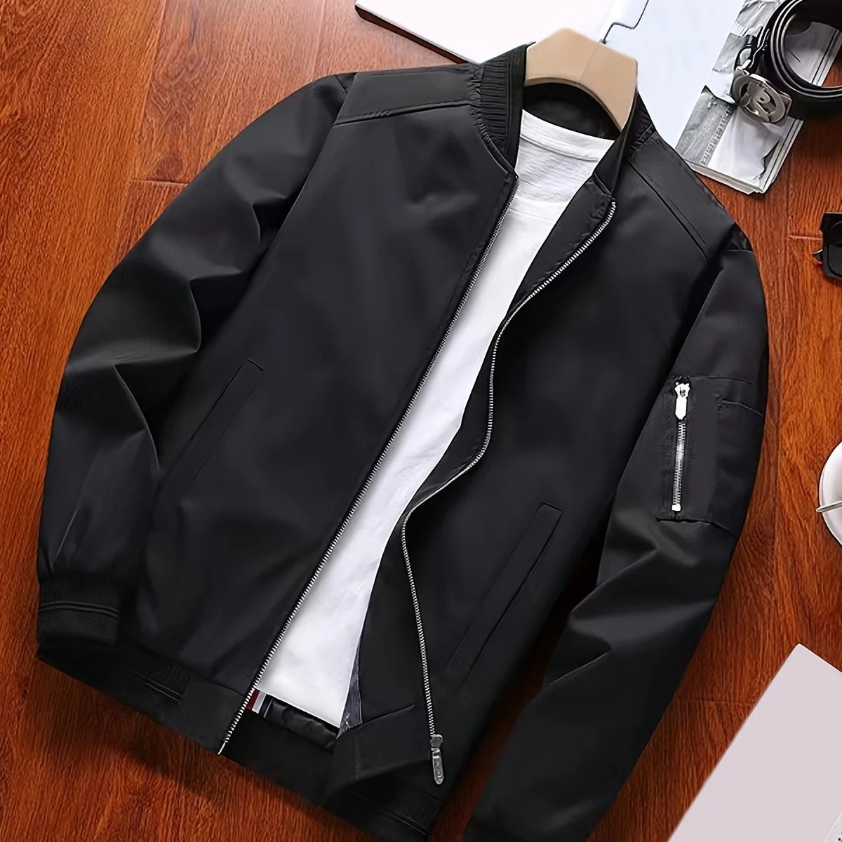 Men's black cropped everyday bomber jacket for autumn and winter wear