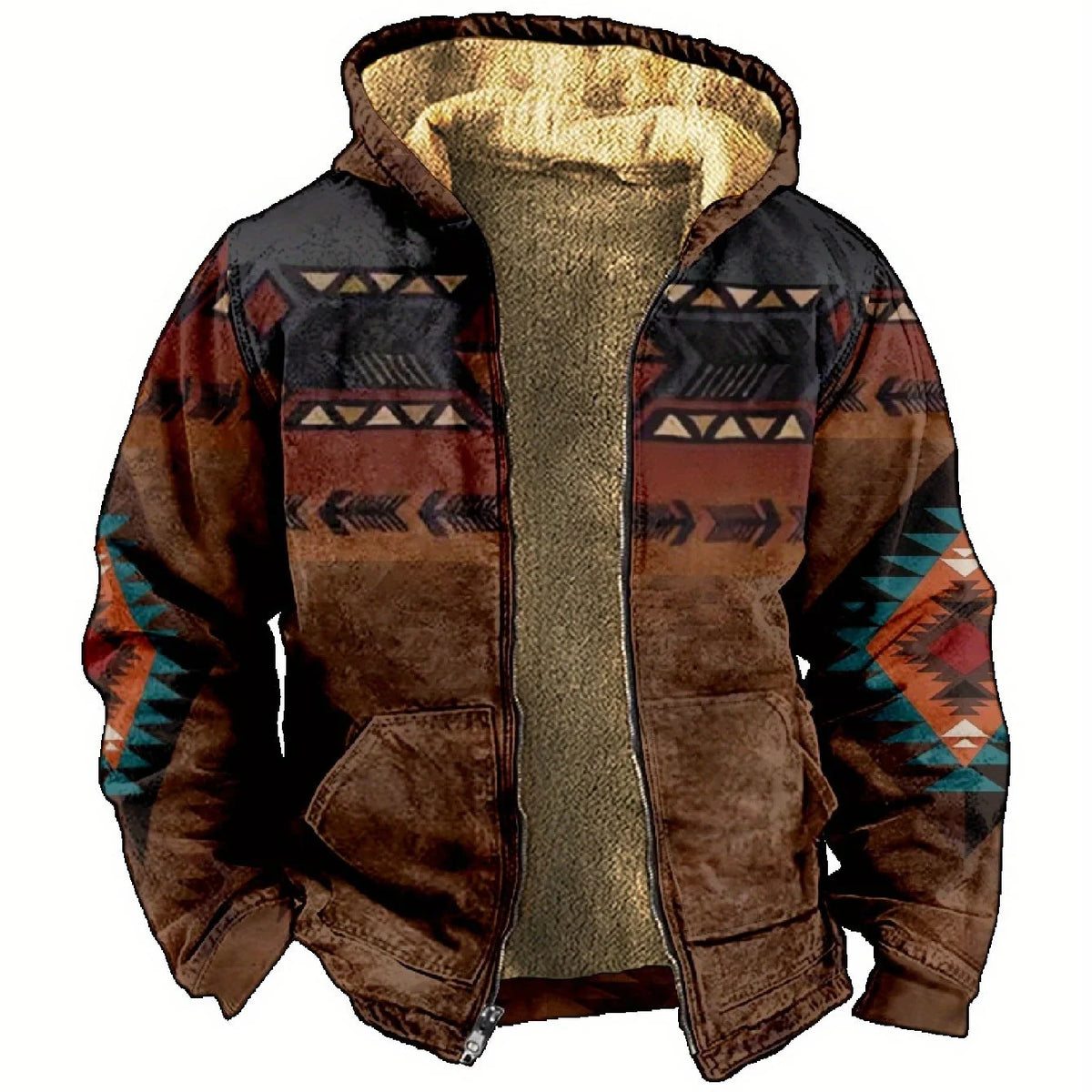 Men's brown & black print heritage hooded jacket