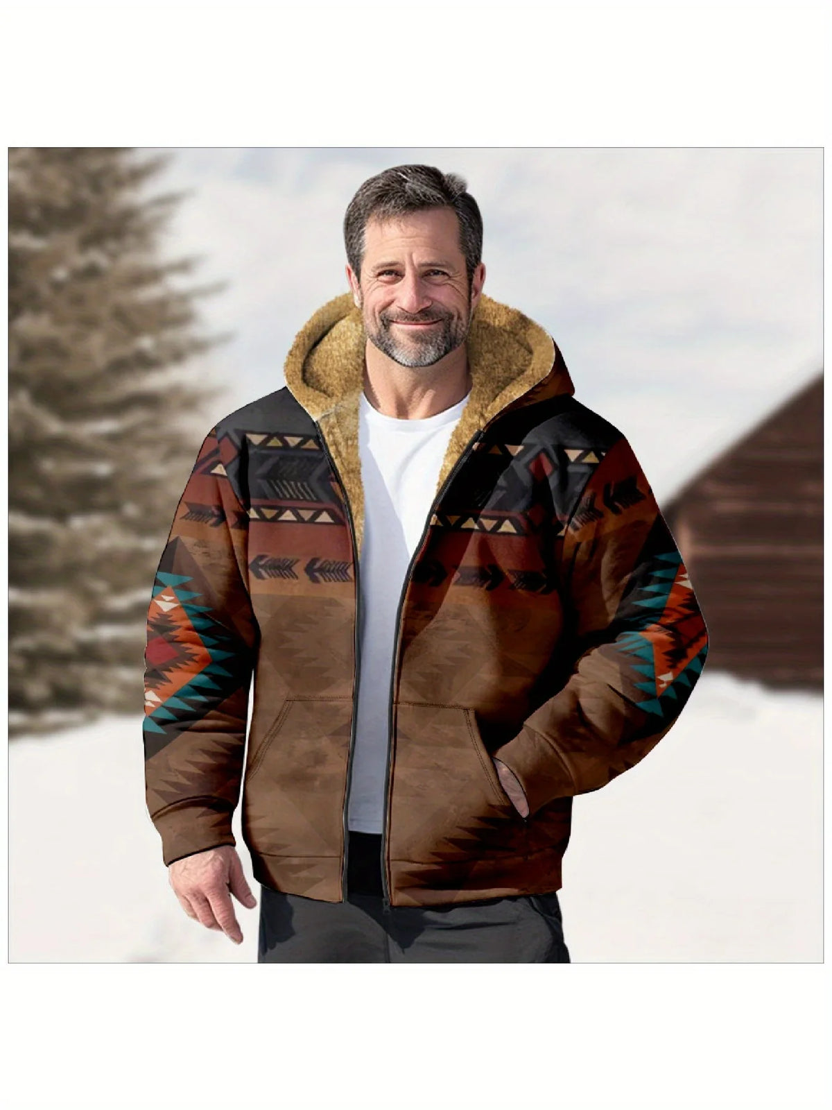 Men's brown & black print heritage hooded jacket