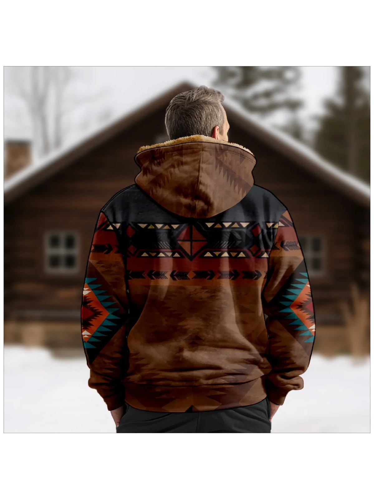 Men's brown & black print heritage hooded jacket