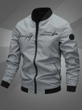 Men's grey cropped embroidered baseball jacket in autumn and winter