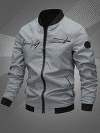Men's grey cropped embroidered baseball jacket in autumn and winter