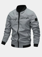 Men's grey cropped embroidered baseball jacket in autumn and winter