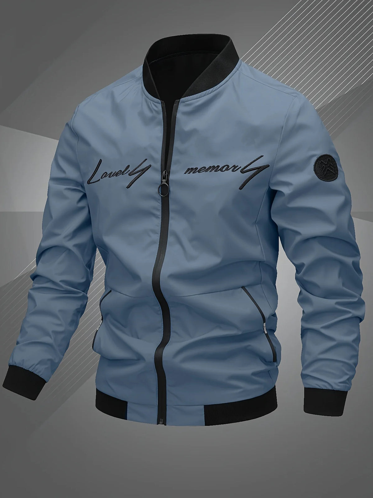 Men's khaki cropped embroidered baseball jacket in autumn and winter