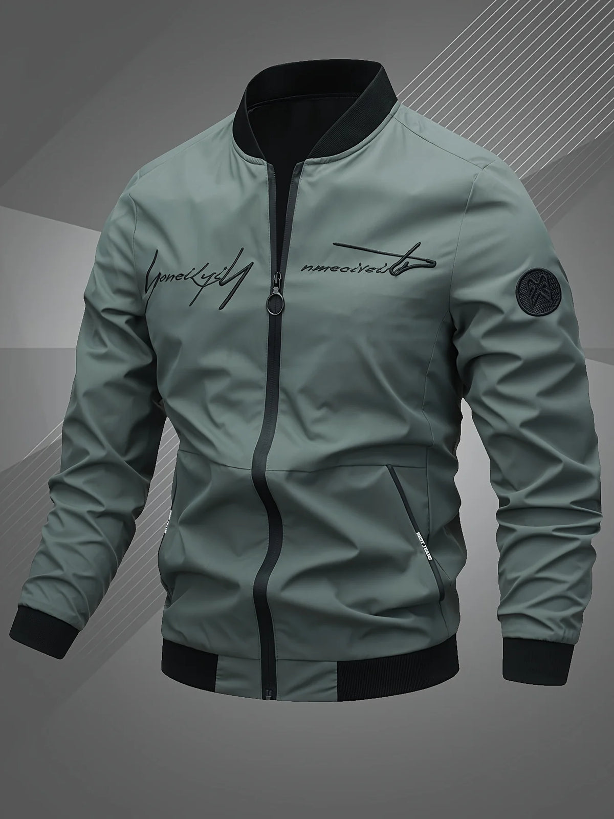 Men's blue cropped embroidered baseball jacket in autumn and winter