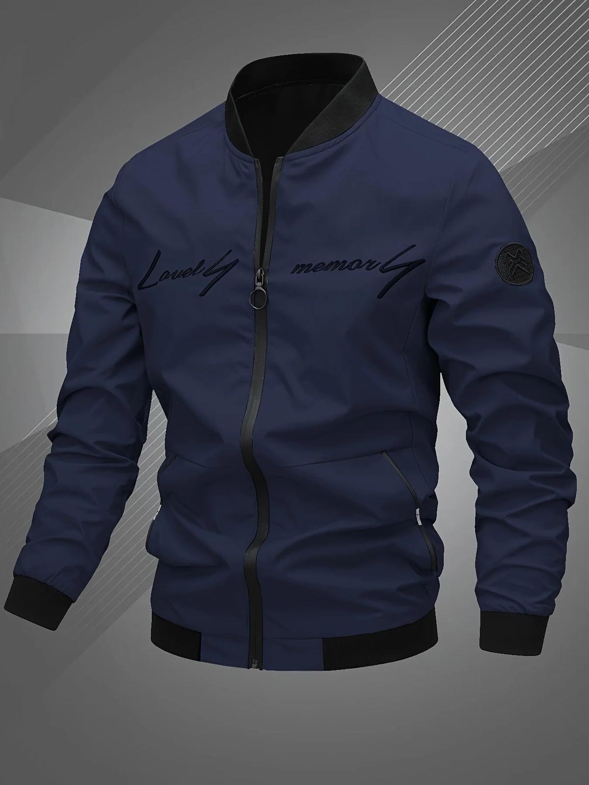 Men's blue cropped embroidered baseball jacket in autumn and winter