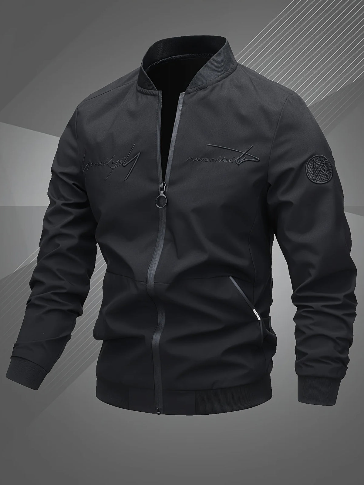Men's green cropped embroidered baseball jacket in autumn and winter