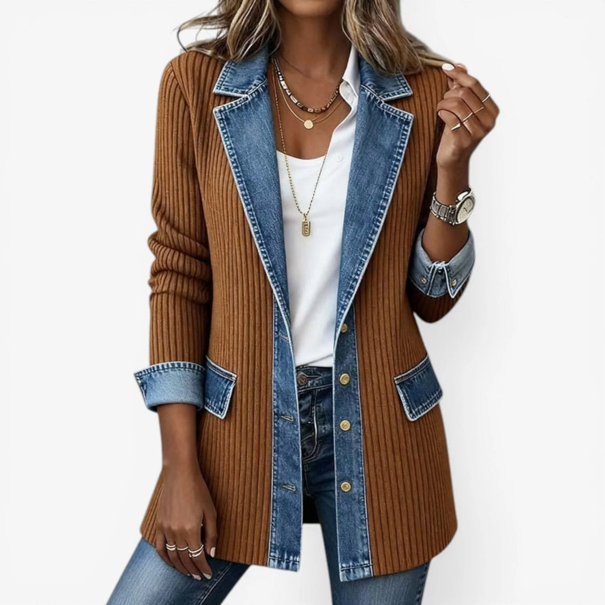 Women's red layered collar button jacket for everyday winter wear