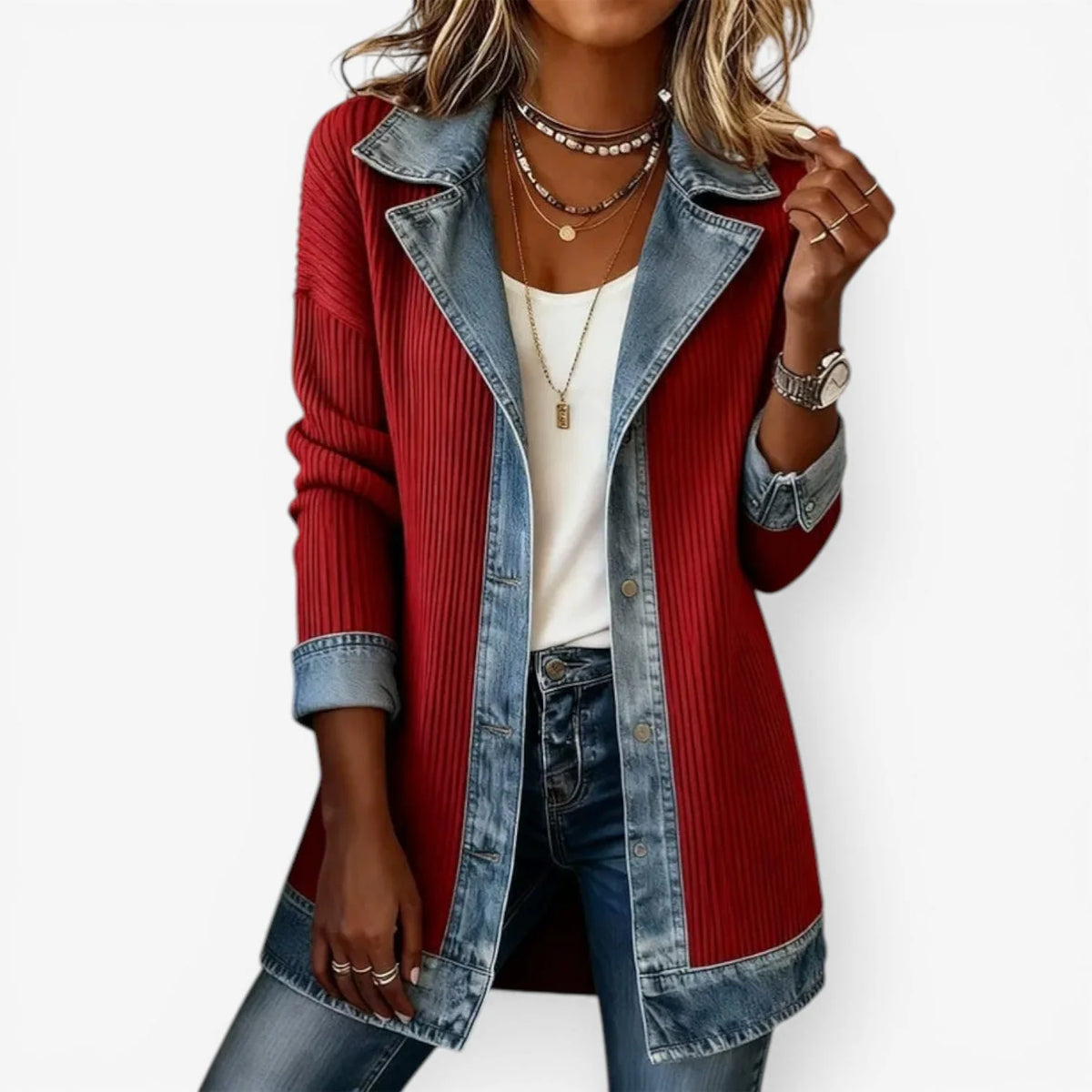 Women's khaki layered collar button jacket for everyday winter wear