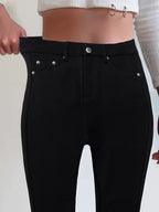 Women's black high-rise skinny jeans for cold autumn and winter days