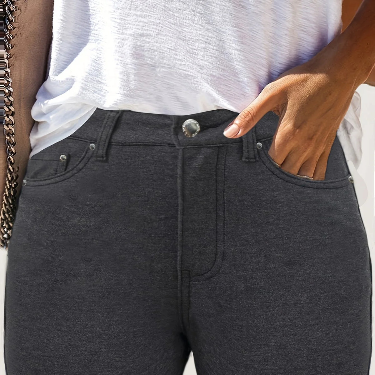 Women's dark grey high-rise skinny jeans for cold autumn and winter days