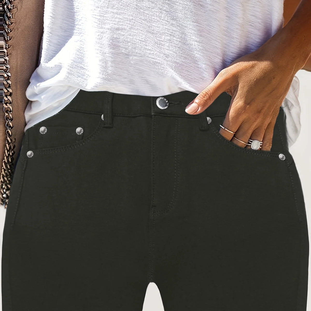 Women's black high-rise skinny jeans for cold autumn and winter days