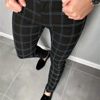 Men's black slim fit checked trousers