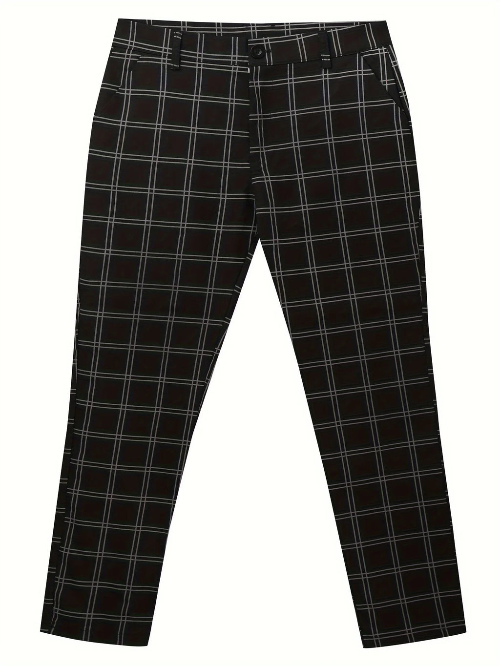 Men's white slim fit checked trousers