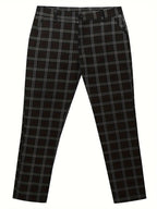 Men's white slim fit checked trousers