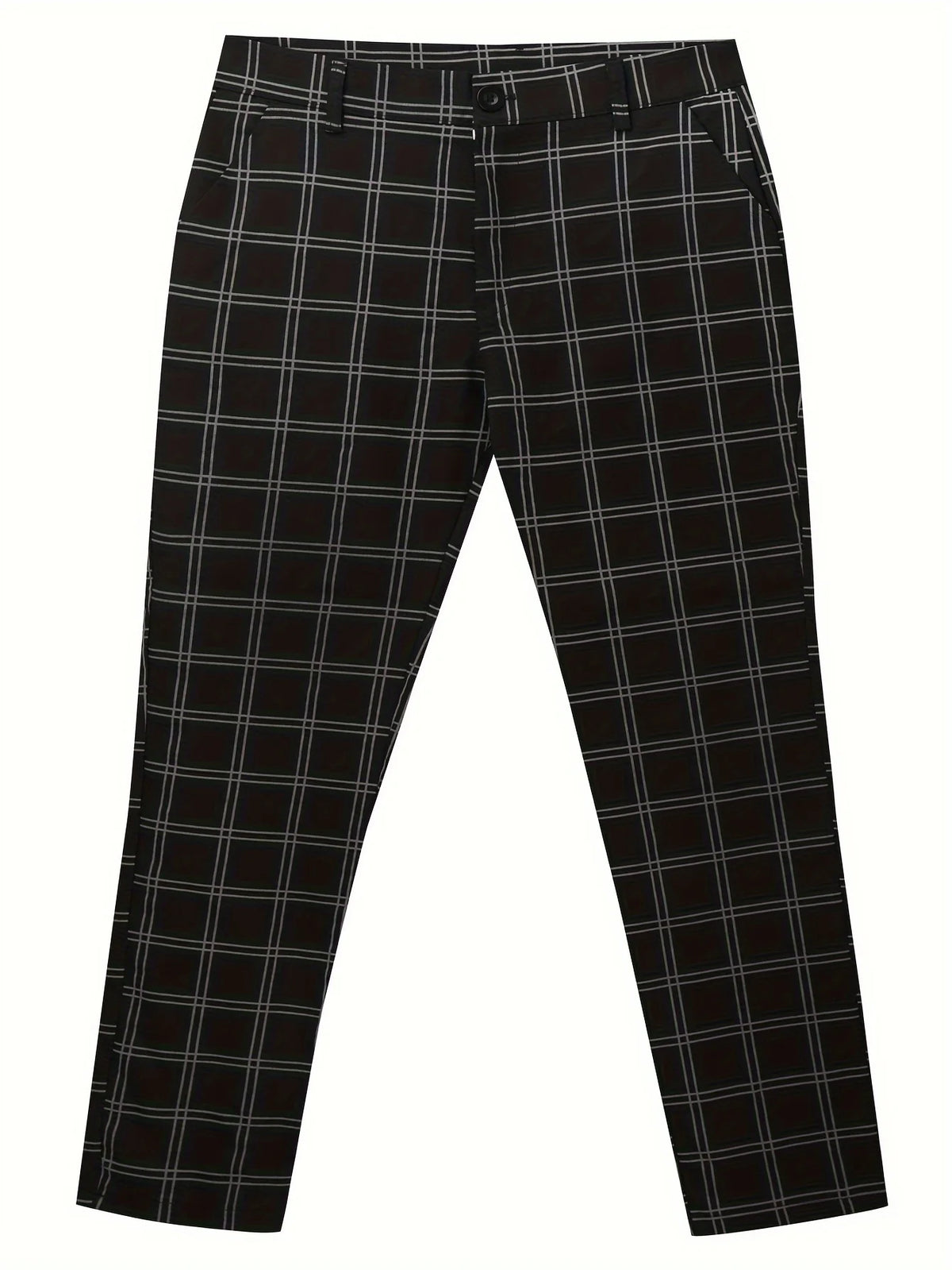 Men's white slim fit checked trousers