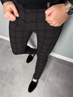 Men's white slim fit checked trousers