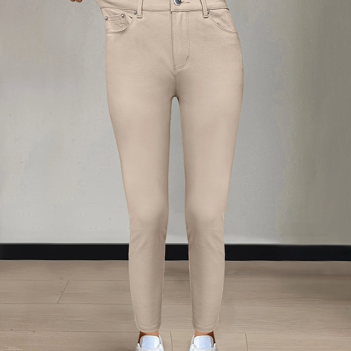 Women's red high-waisted skinny jeans