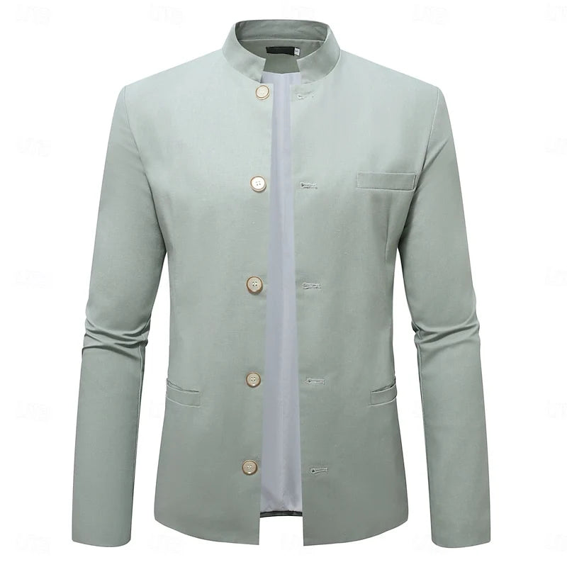 Men's green mandarin-collar jacket for chilly autumn and winter days