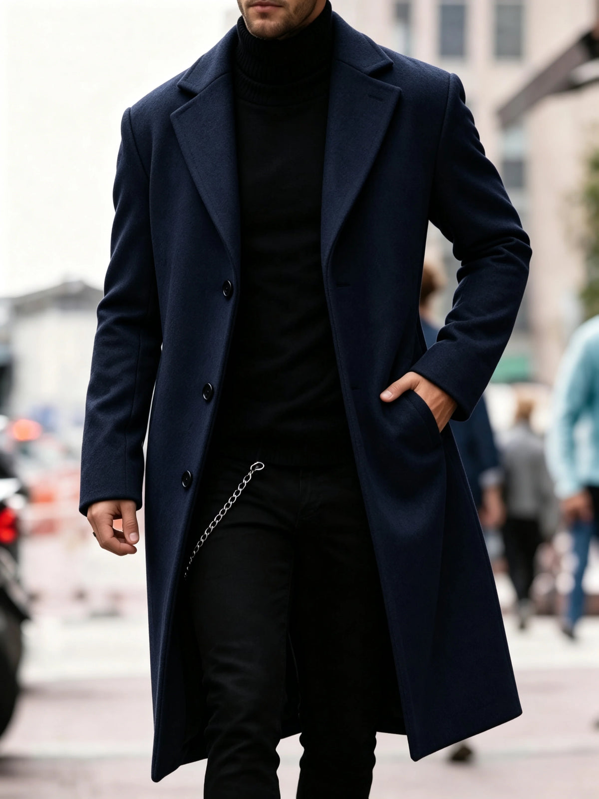 Men's navy tailored longline coat for the autumn and winter season
