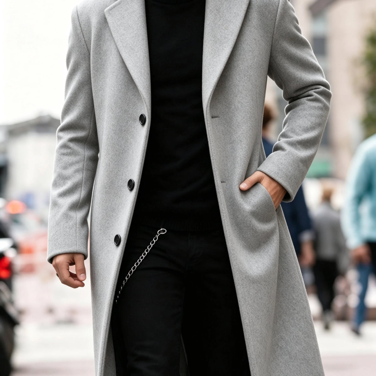 Men's light grey tailored longline coat for the autumn and winter season