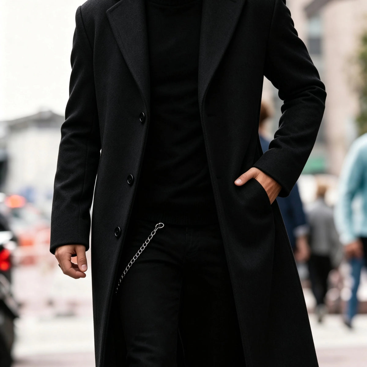Men's black tailored longline coat for the autumn and winter season