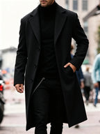 Men's black tailored longline coat for the autumn and winter season
