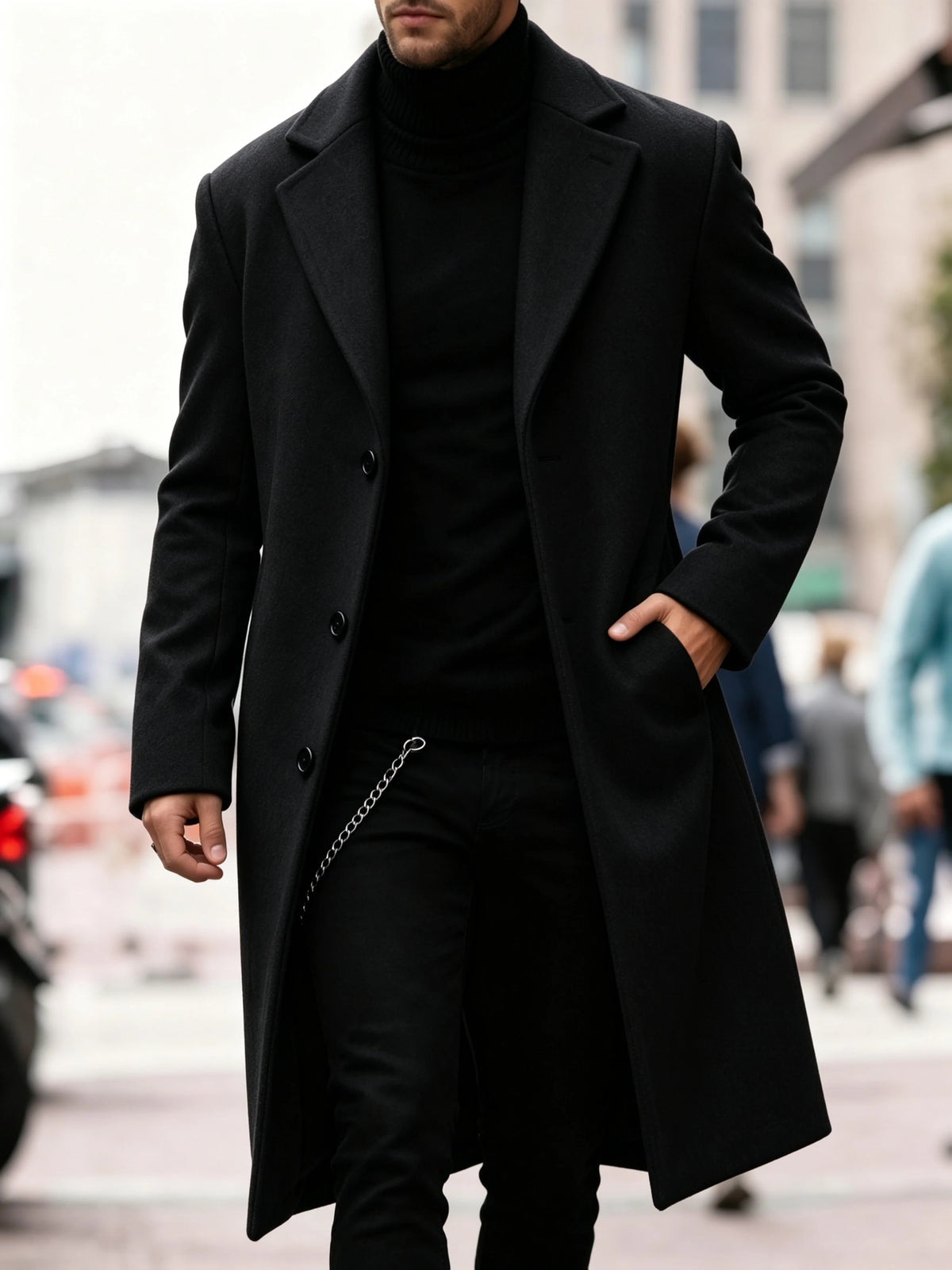 Men's black tailored longline coat for the autumn and winter season