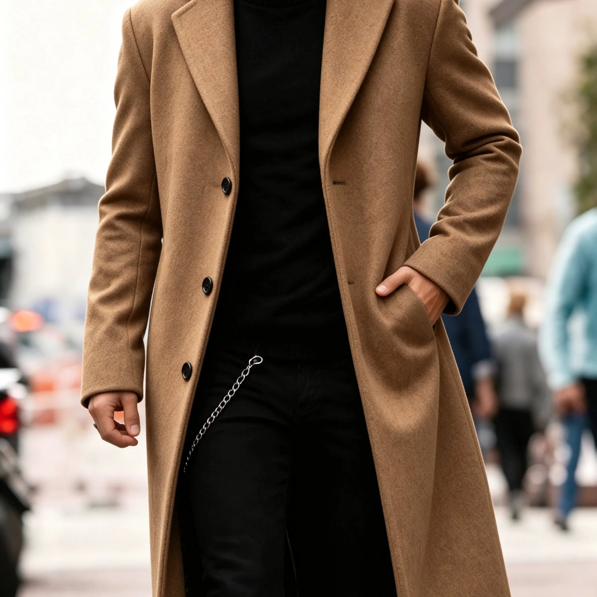 Men's khaki tailored longline coat for the autumn and winter season