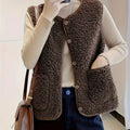 Women's dark brown sleeveless textured button-front gilet for the season