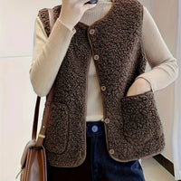 Women's Sleeveless Textured Button-Front Gilet for the Season
