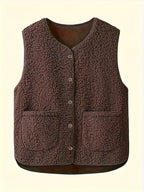 Women's dark brown sleeveless textured button-front gilet for the season