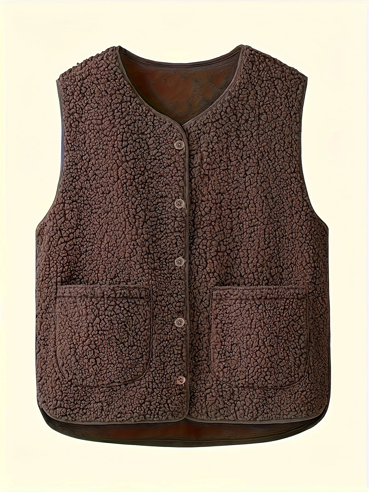 Women's dark brown sleeveless textured button-front gilet for the season
