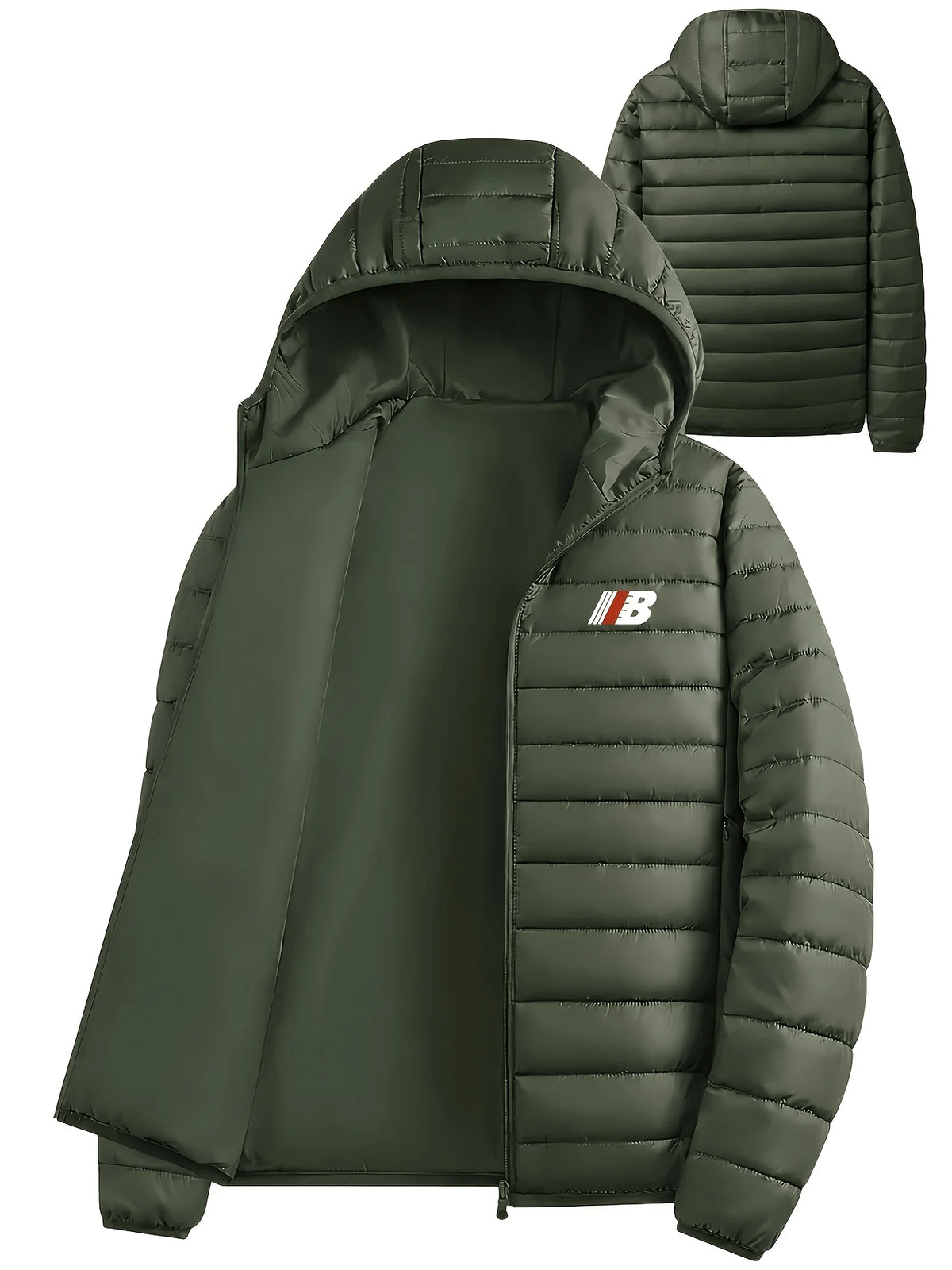 Women's dark green hooded quilted jacket for layering this autumn and winter