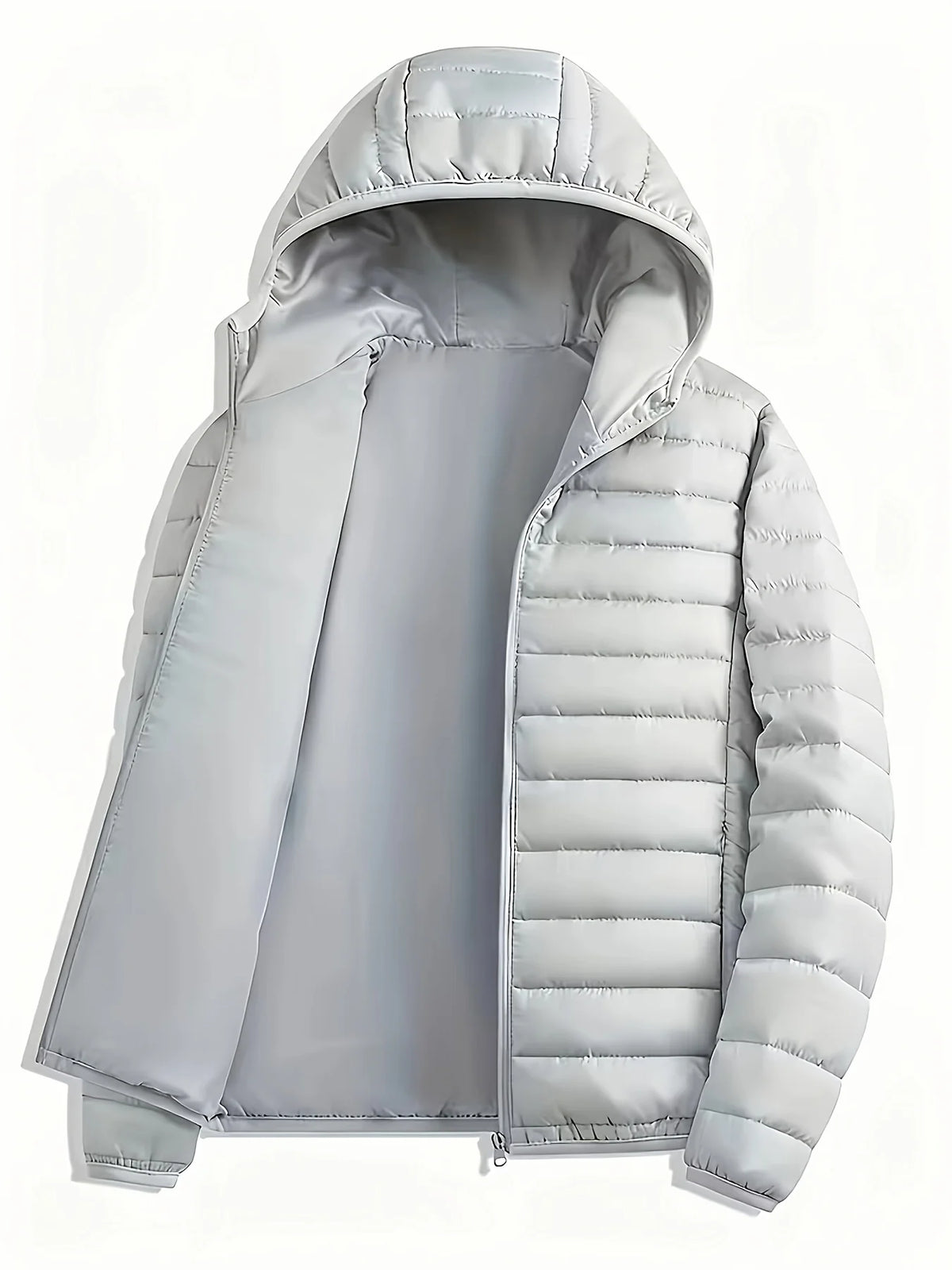 Women's light grey hooded quilted jacket for layering this autumn and winter