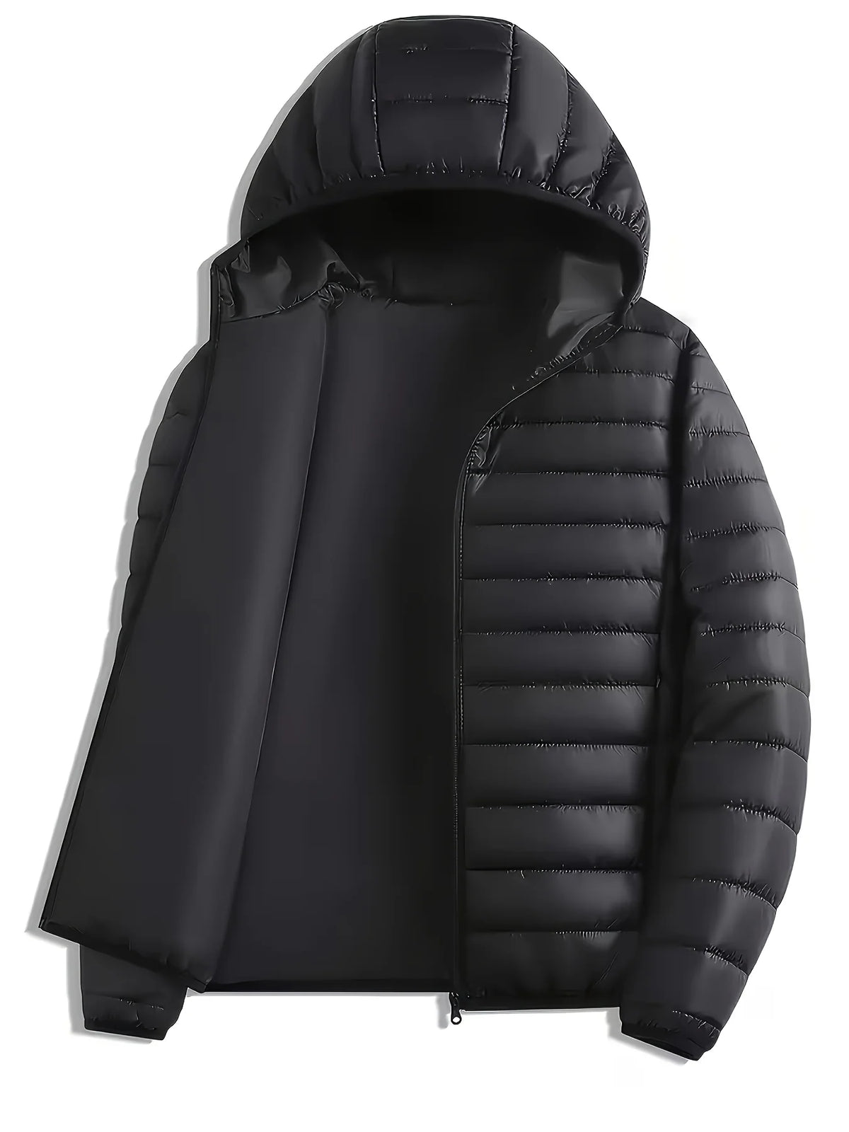 Women's black hooded quilted jacket for layering this autumn and winter