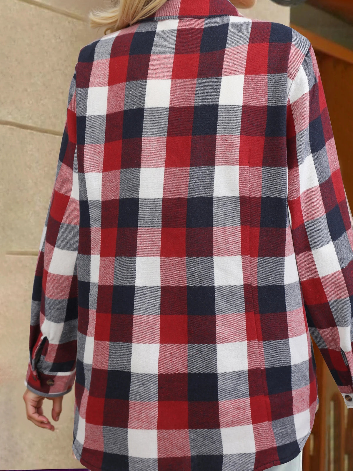Women's white checked button-up shirt