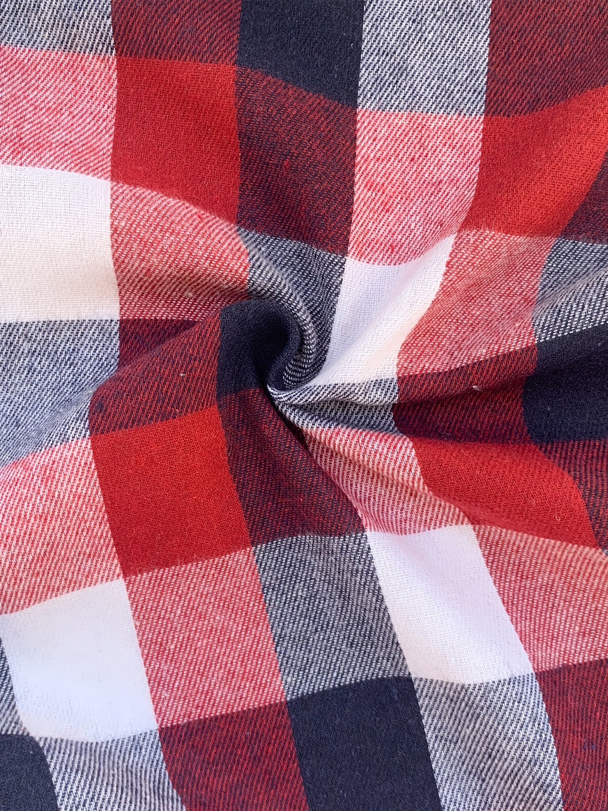Women's red blue black checked button-up shirt