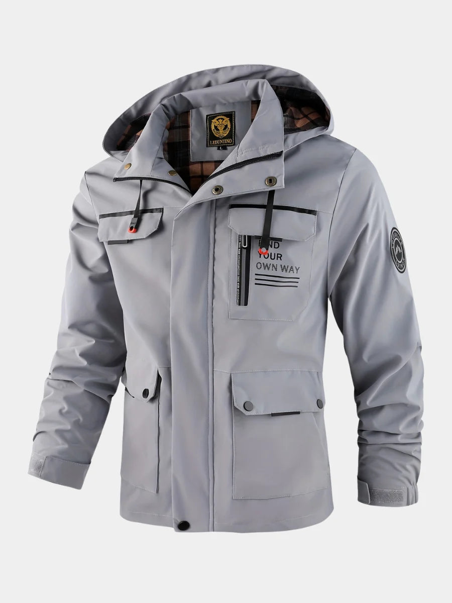 Men's grey flared hooded jacket for everyday autumn and winter wear