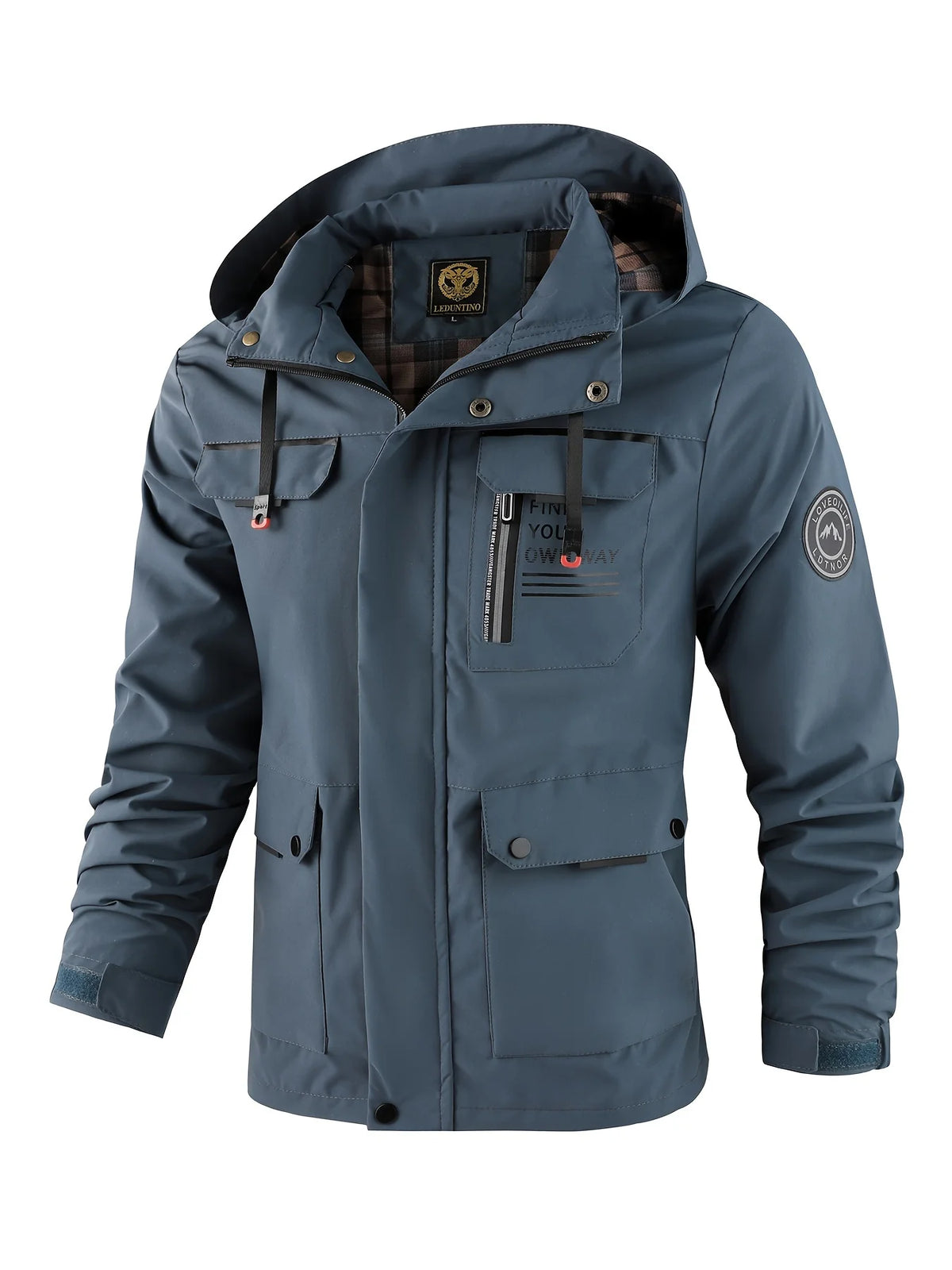 Men's blue flared hooded jacket for everyday autumn and winter wear